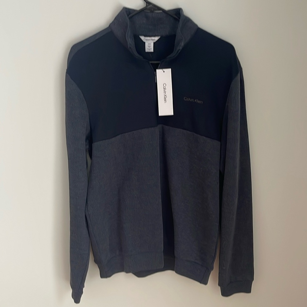 NEW Calvin Klein Men’s small 2 tone blue gray ribbed 1/4 zip sweater shirt